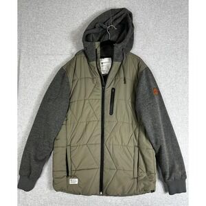 Matix Jacket Mens XL Green Hooded Quilted Puffer Fleece Sleeves Zip Pockets